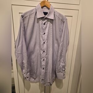 Mens David Donahue Trim Style Lavender Checkered Dress Shirt